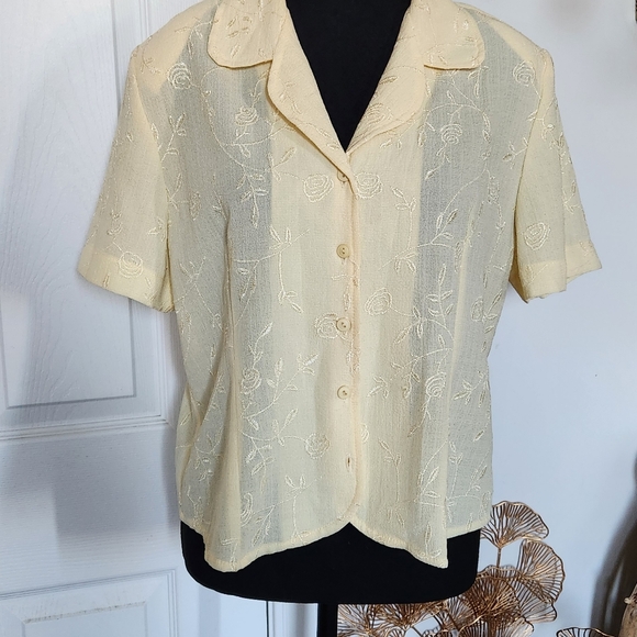 Vintage 90s cropped floral stitched button-up blouse - Picture 5 of 6
